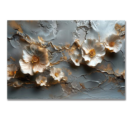 Tablou Canvas flori albe texturate in relief stil modern | The Print Studio