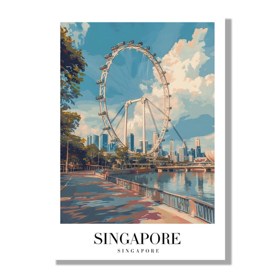 Tablou Canvas Print roata panoramica Singapore cer albastru, stil ilustrativ