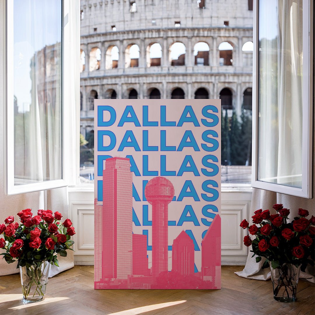 Tablou Canvas skyline Dallas in vibratie pop-art | The Print Studio