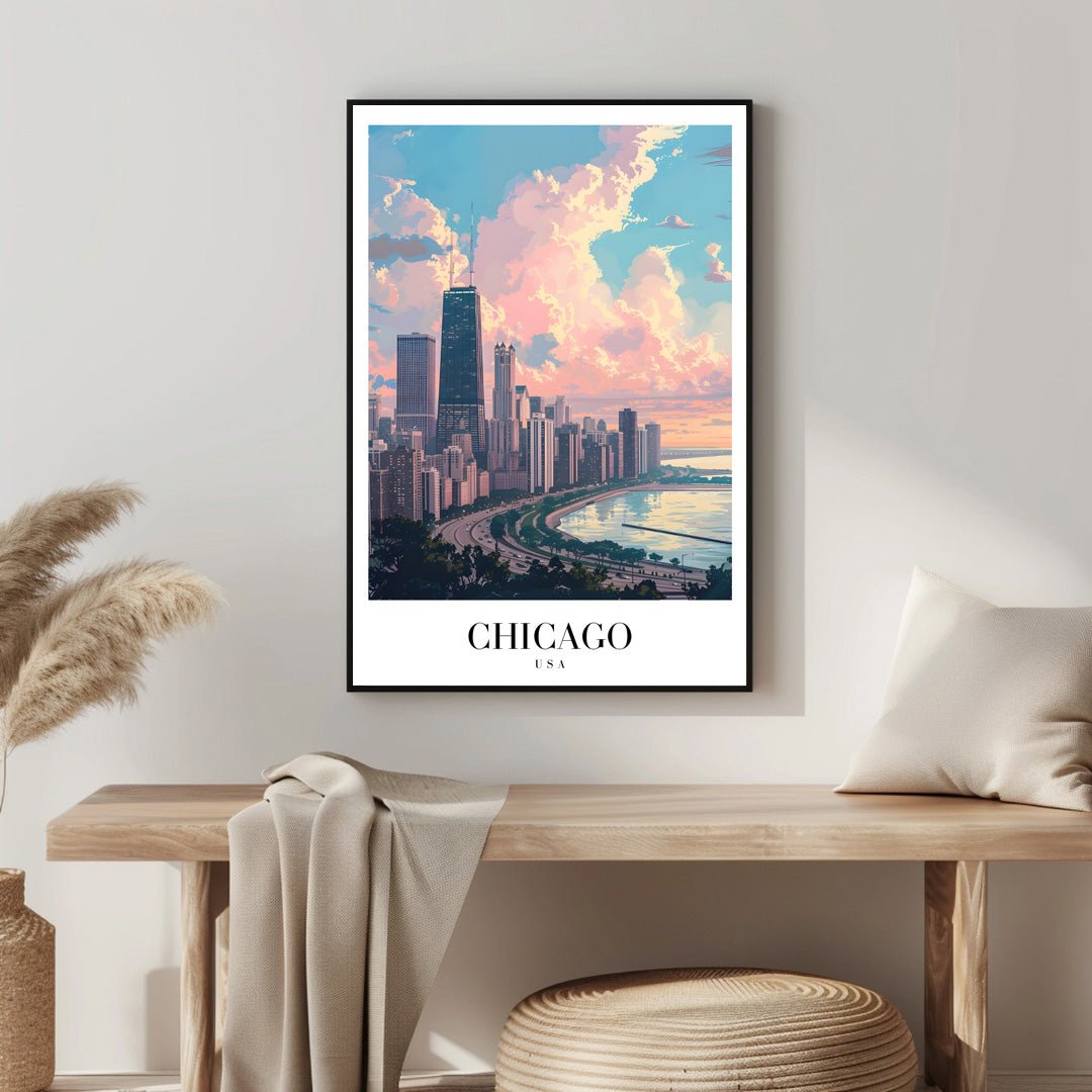 Tablou Canvas Print Chicago cer roz albastru sarut ceresc stil digital