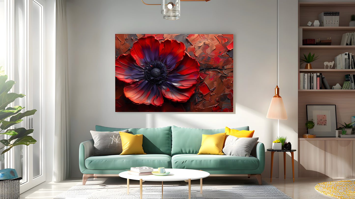Tablou Canvas floare rosie abstracta pe fond texturat | The Print Studio