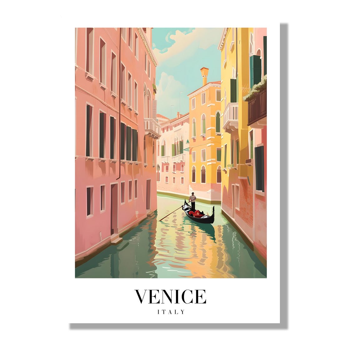 Tablou Canvas gondola plutind prin strazi vesele ale Venetiei | The Print Studio