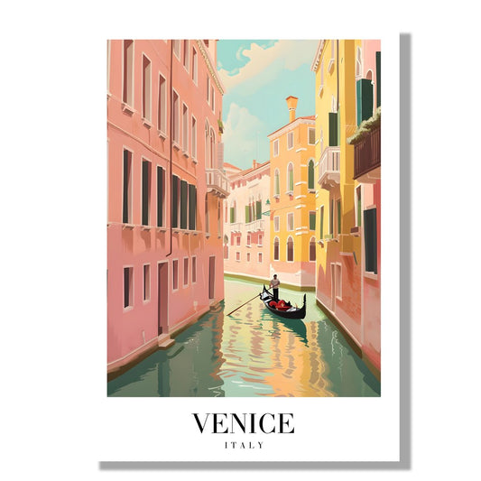 Tablou Canvas gondola plutind prin strazi vesele ale Venetiei | The Print Studio