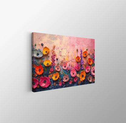 Tablou Canvas flori multicolore vibrante pe camp abstract | The Print Studio
