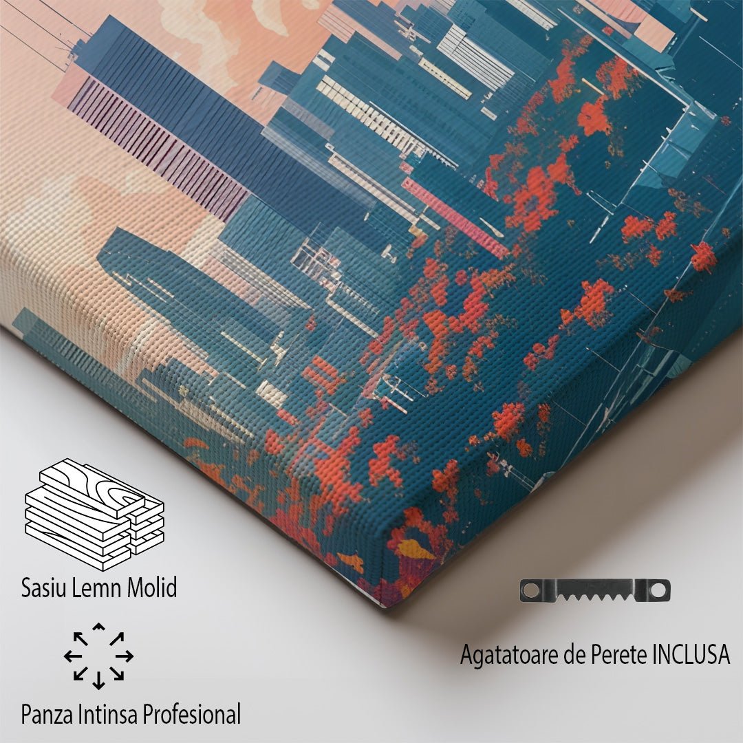 Tablou Canvas Print Montreal silueta urbana si cer roz, stil ilustrativ