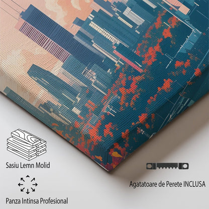 Tablou Canvas Print Montreal silueta urbana si cer roz, stil ilustrativ