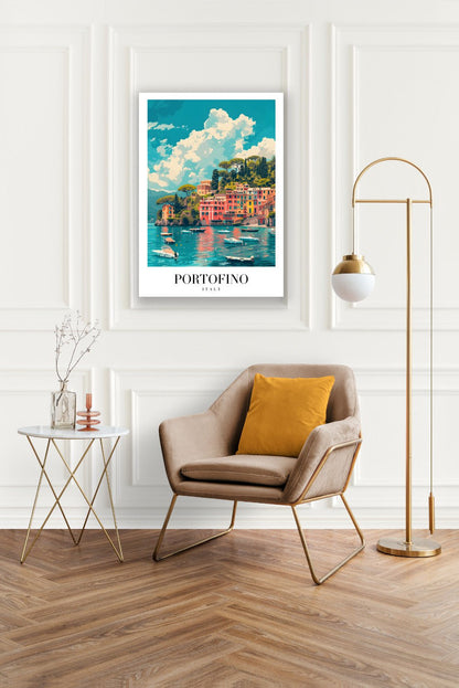 Tablou Canvas portofino vibrant sub cer albastru clar | The Print Studio