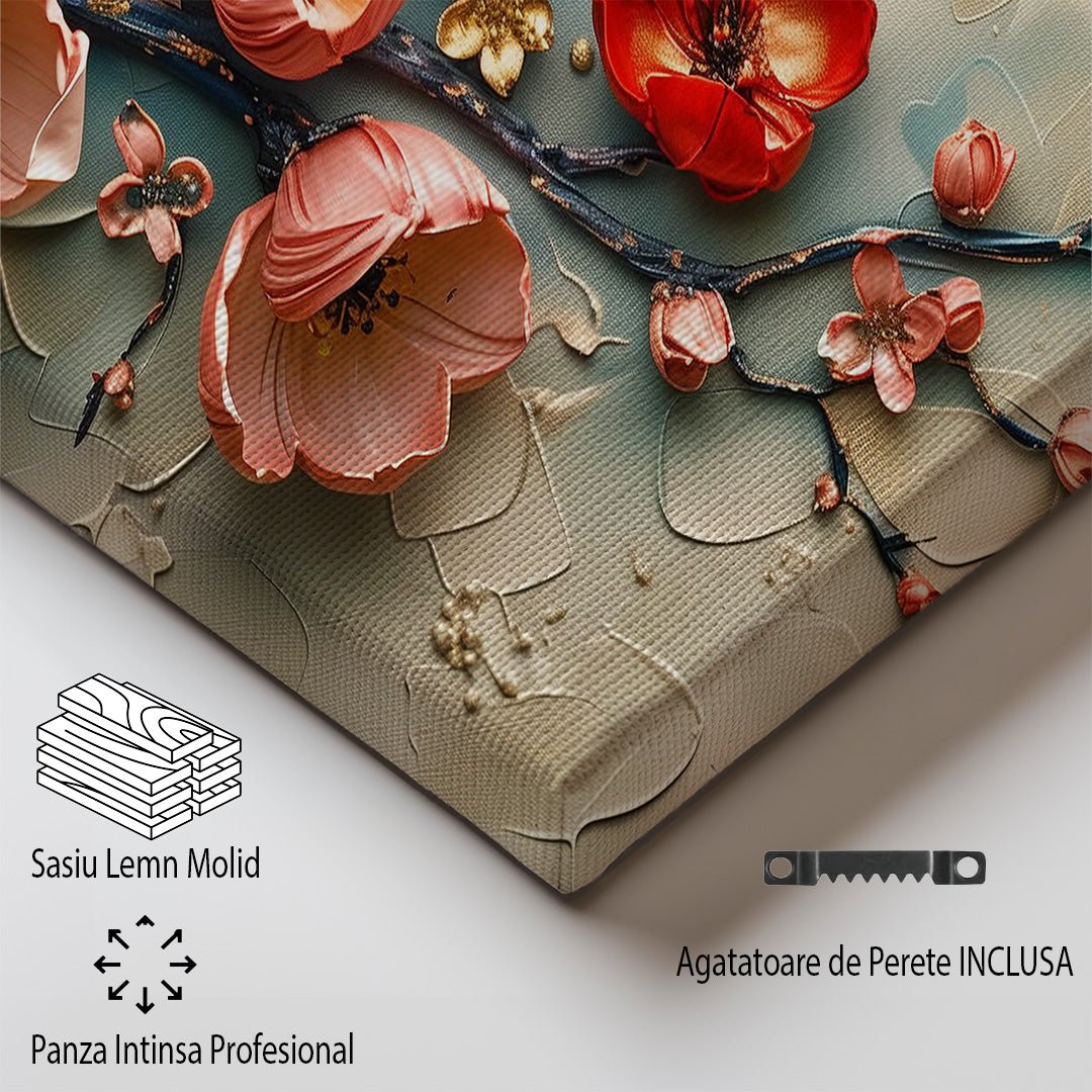Tablou Canvas flori de primavara pe ramuri albastru pastel | The Print Studio
