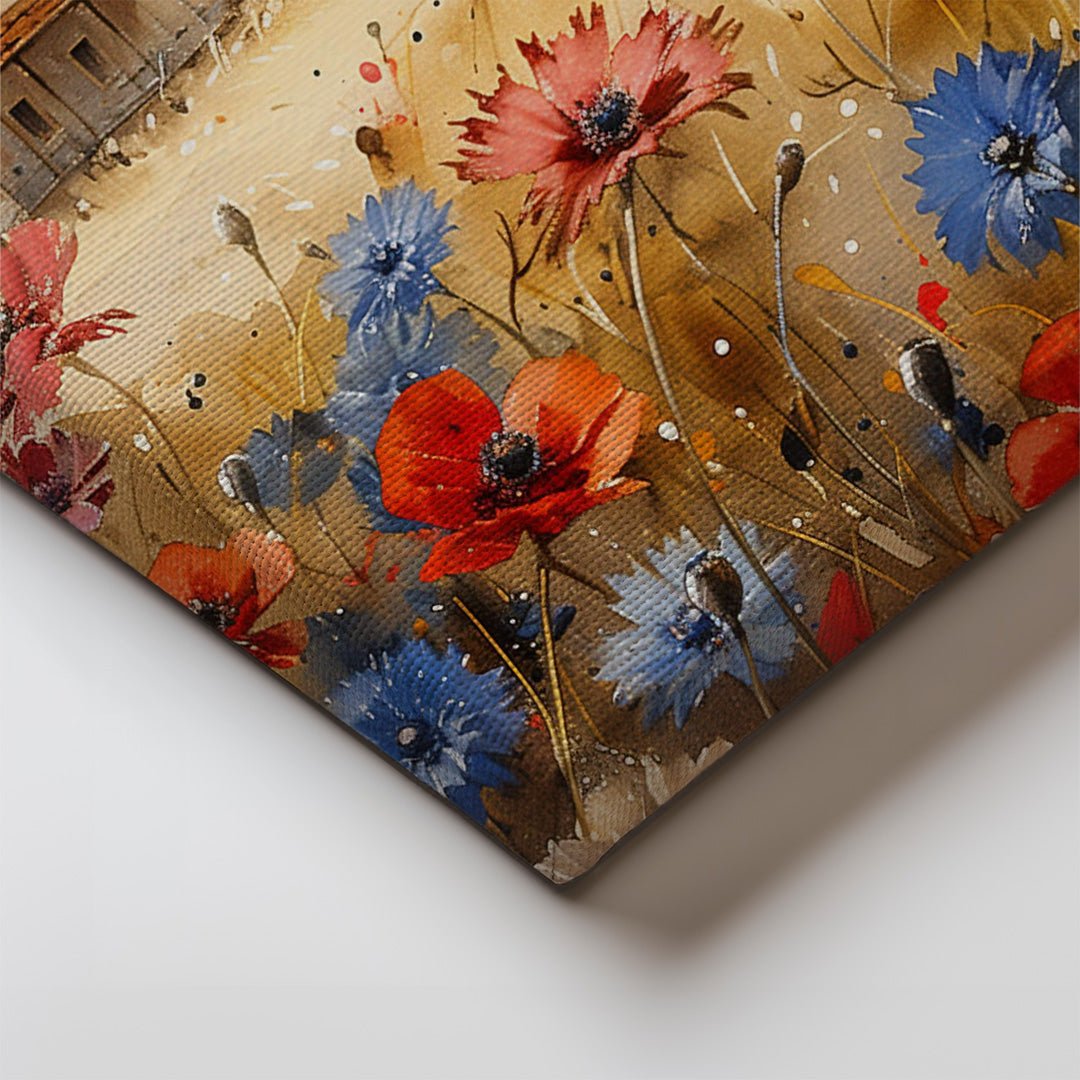 Tablou Canvas casuta rustica inconjurata de flori campestre | The Print Studio