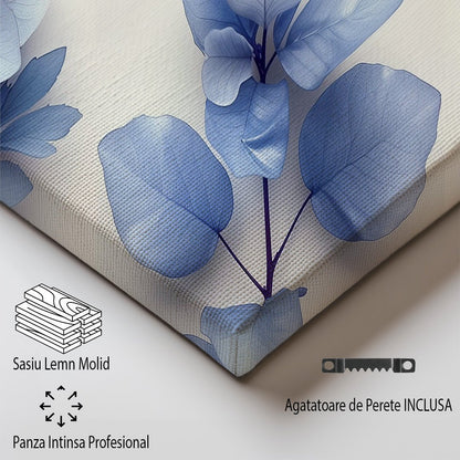 Tablou Canvas frunze albastre si flori delicate stilizate elegante | The Print Studio