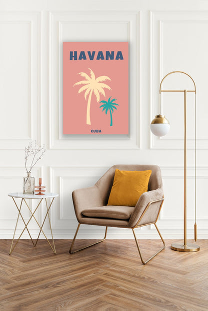 Tablou Canvas palmieri roz in stil minimalist Havana Cuba | The Print Studio