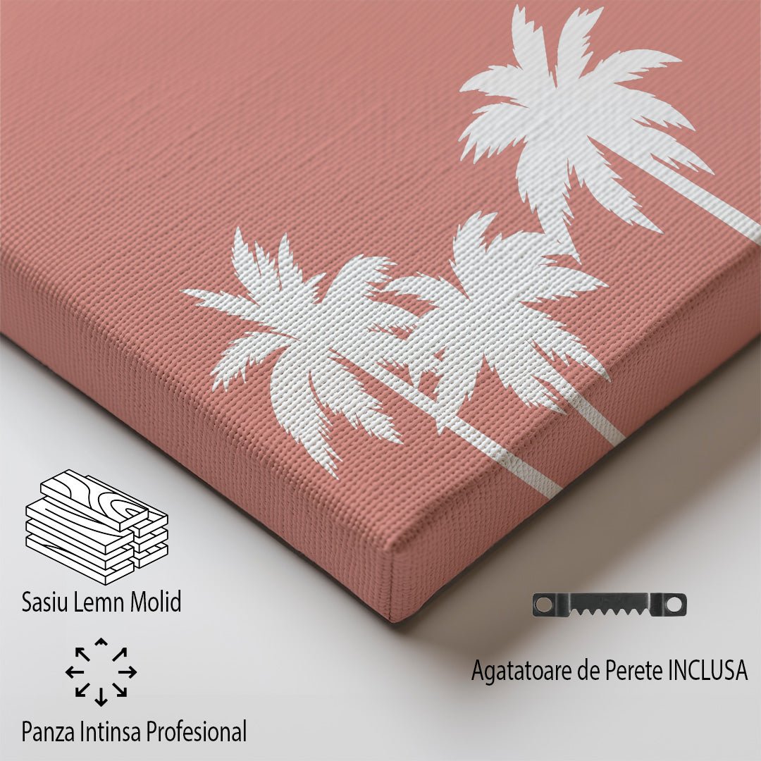 Tablou Canvas palmieri albi eleganti pe fundal roz minimalist | The Print Studio