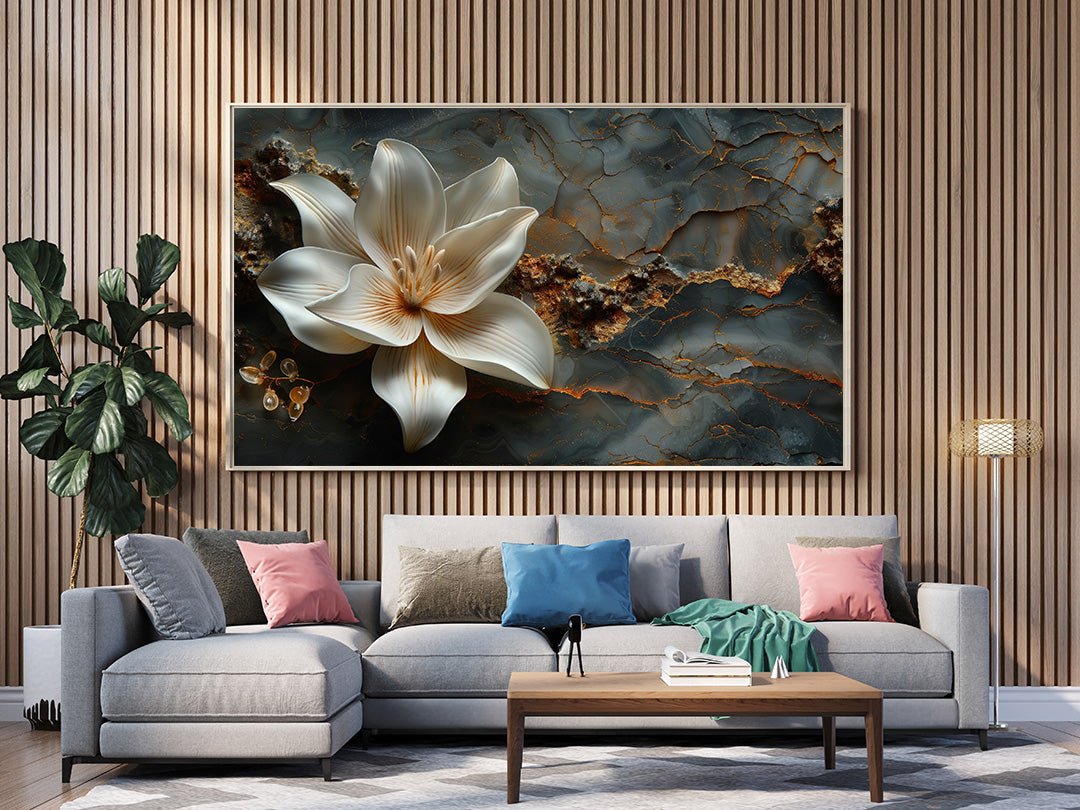 Tablou Canvas floare eleganta pe fundal abstract de marmura | The Print Studio