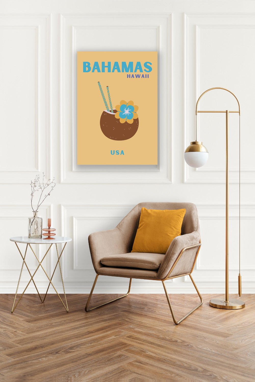 Tablou Canvas cocktail tropical si floare exotica in stil minimalist | The Print Studio