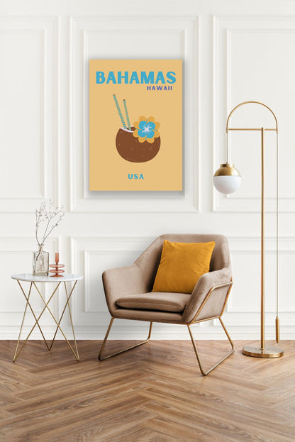 Tablou Canvas cocktail tropical si floare exotica in stil minimalist | The Print Studio