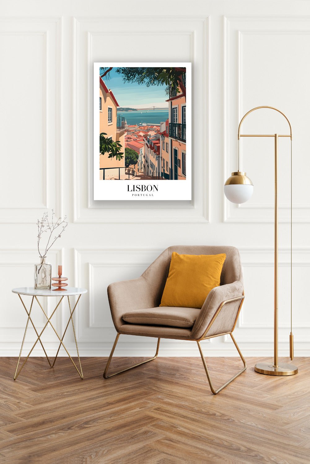 Tablou Canvas Lisabona priveliste marina ilustrativa vibranta | The Print Studio