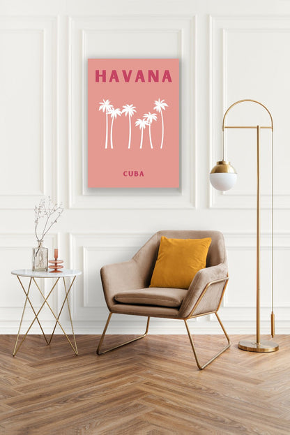 Tablou Canvas palmieri albi eleganti pe fundal roz minimalist | The Print Studio