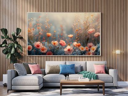 Tablou Canvas camp pastelat de flori intr-un peisaj realist | The Print Studio