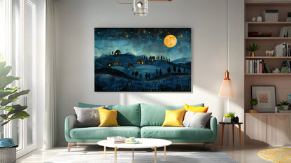 Tablou Canvas luna plina scaldata in luminile colinelor | The Print Studio