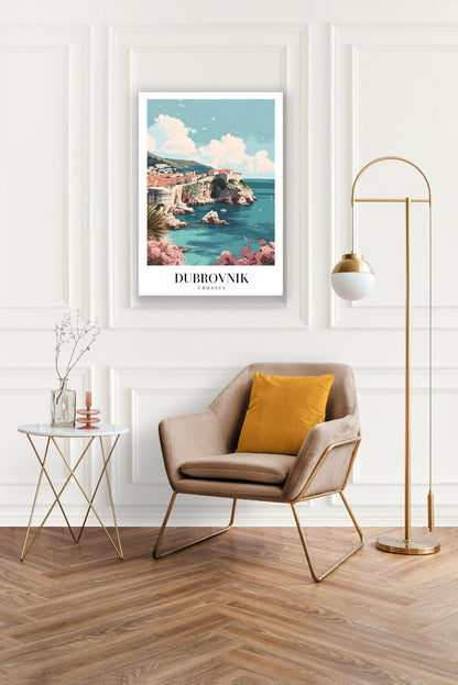 Tablou Canvas Print Dubrovnik coasta stancoasa mare azur stil ilustratie