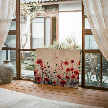 Tablou Canvas camp vibrant de maci rosii sub cer senin | The Print Studio