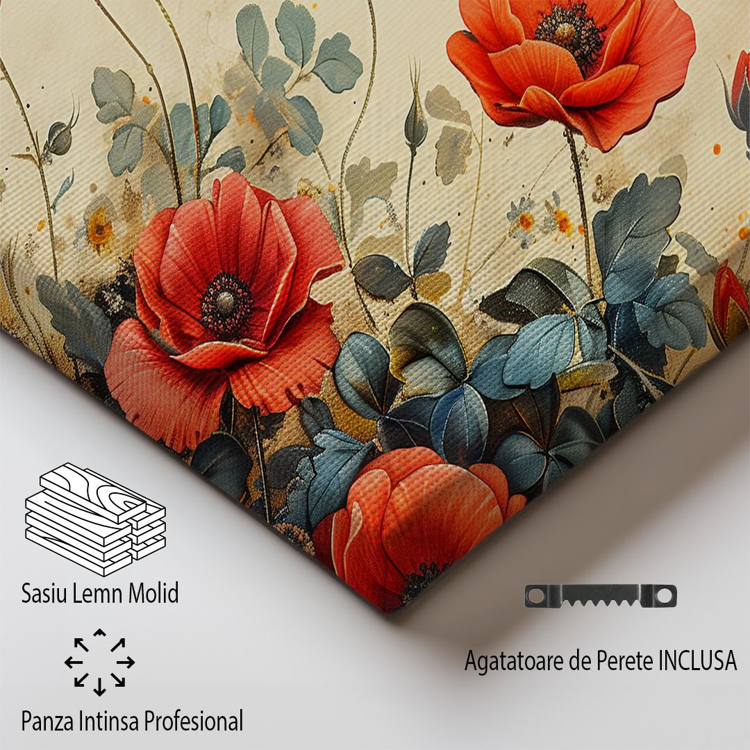 Tablou Canvas maci rosii si albe vintage in natura | The Print Studio
