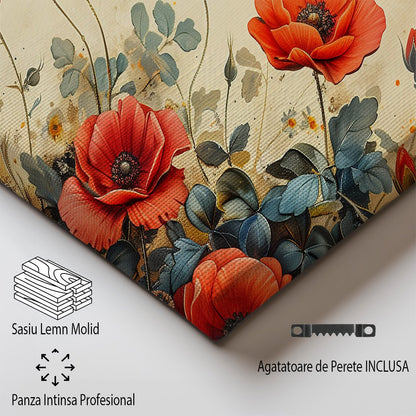 Tablou Canvas maci rosii si albe vintage in natura | The Print Studio