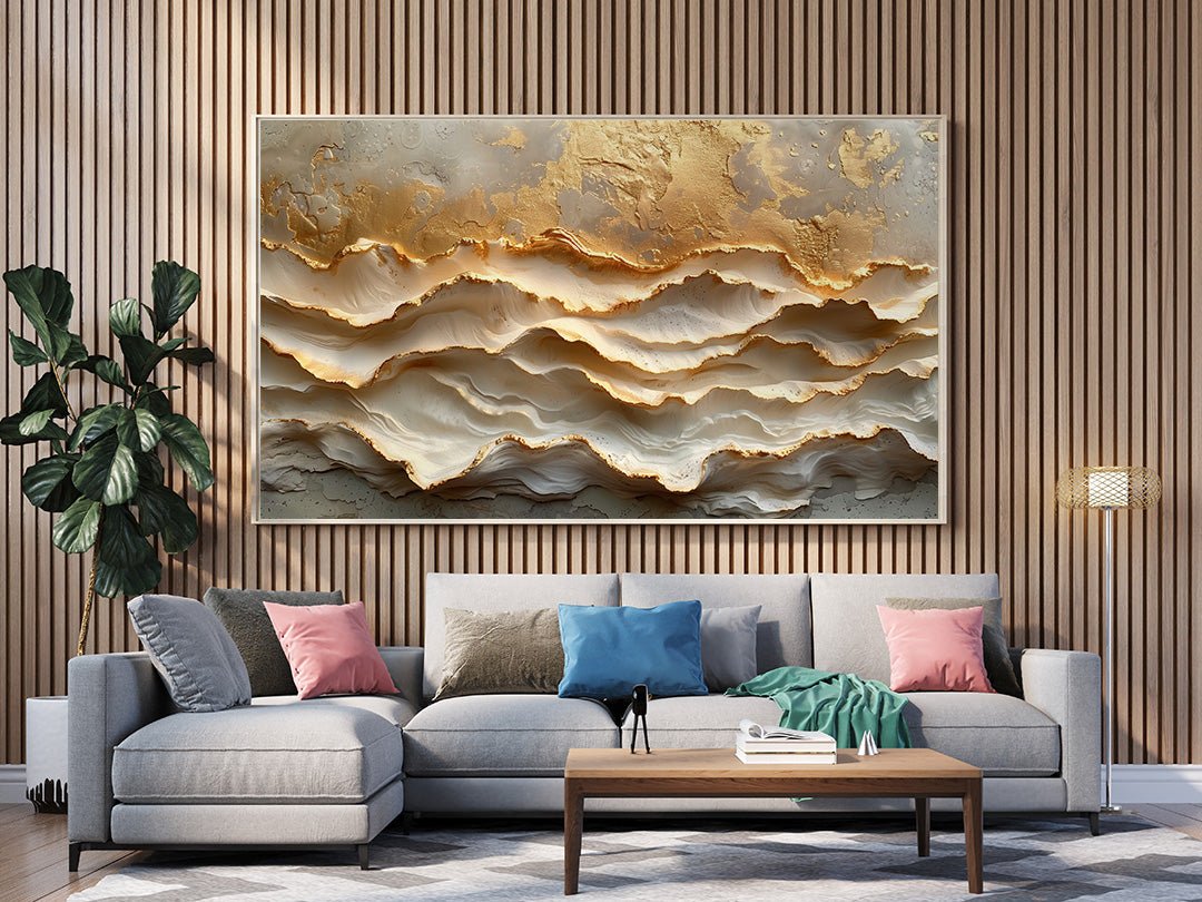 Tablou Canvas joc de linii si texturi aurii abstracte | The Print Studio