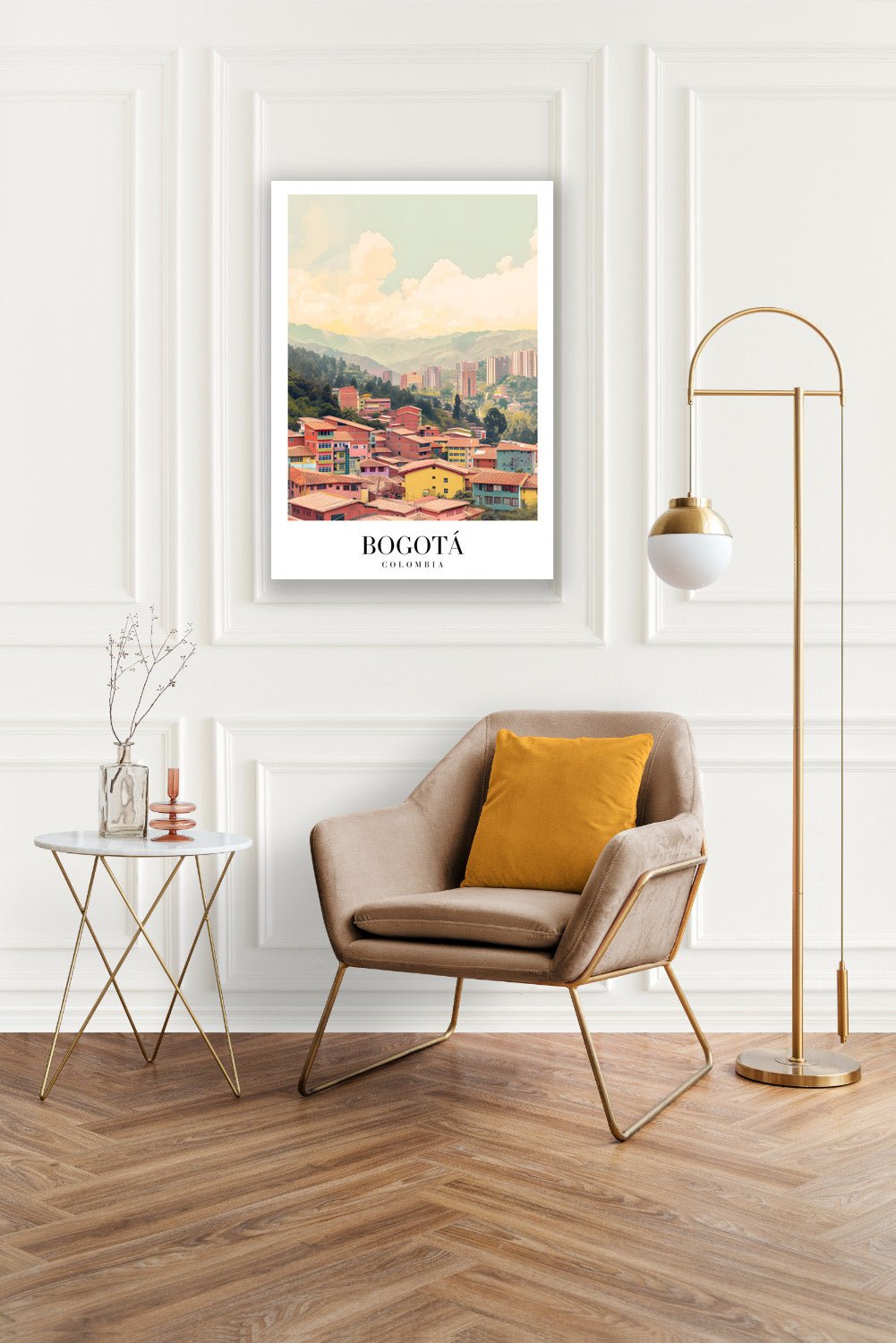 Tablou Canvas Print oras Bogota culori vibrante munte stil pastelat