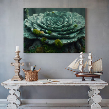 Tablou Canvas floare sculptata pe fond de muschi verde vibrant | The Print Studio
