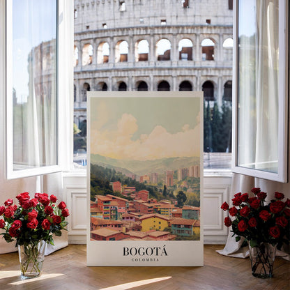 Tablou Canvas Print oras Bogota culori vibrante munte stil pastelat