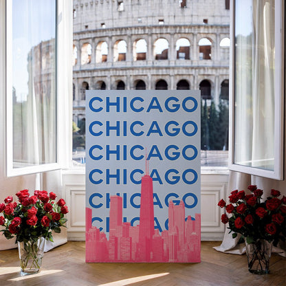 Tablou Canvas Chicago silueta oras colorata roz albastru vibrant | The Print Studio