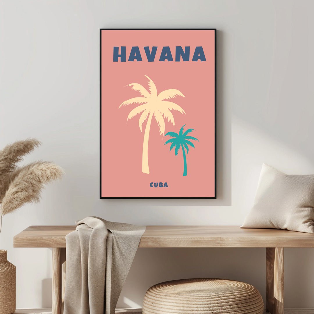 Tablou Canvas palmieri roz in stil minimalist Havana Cuba | The Print Studio