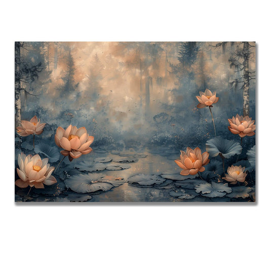 Tablou Canvas peisaj cu nuferi in apus romantic liniste calma | The Print Studio
