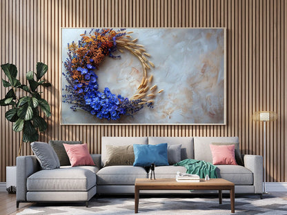 Tablou Canvas floare albastra intre spice aurii realist decorativ | The Print Studio