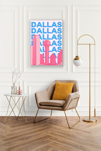 Tablou Canvas skyline Dallas in vibratie pop-art | The Print Studio