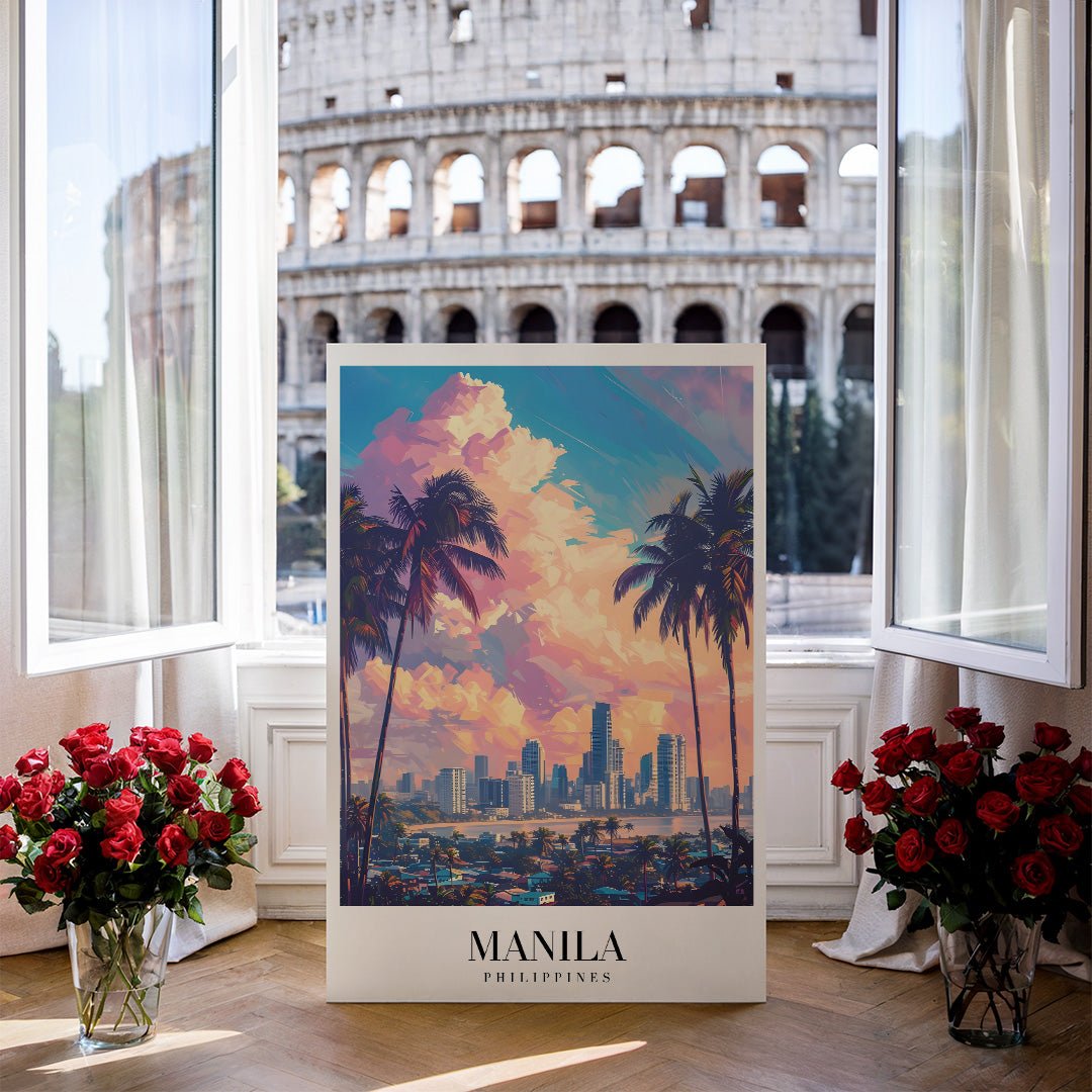 Tablou Canvas Print Manila apus vibrant cocotieri stil impresionist