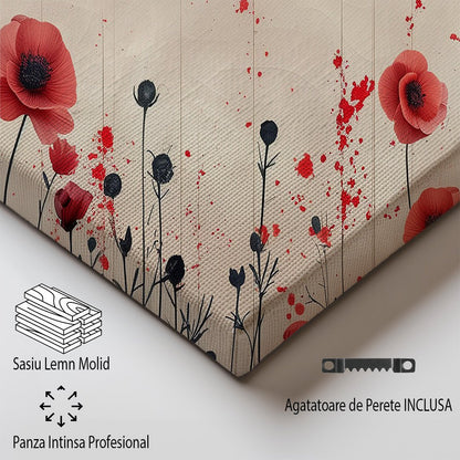 Tablou Canvas camp vibrant de maci rosii sub cer senin | The Print Studio