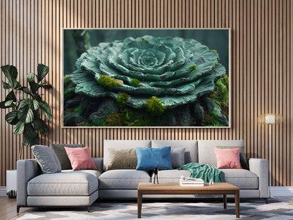 Tablou Canvas floare sculptata pe fond de muschi verde vibrant | The Print Studio