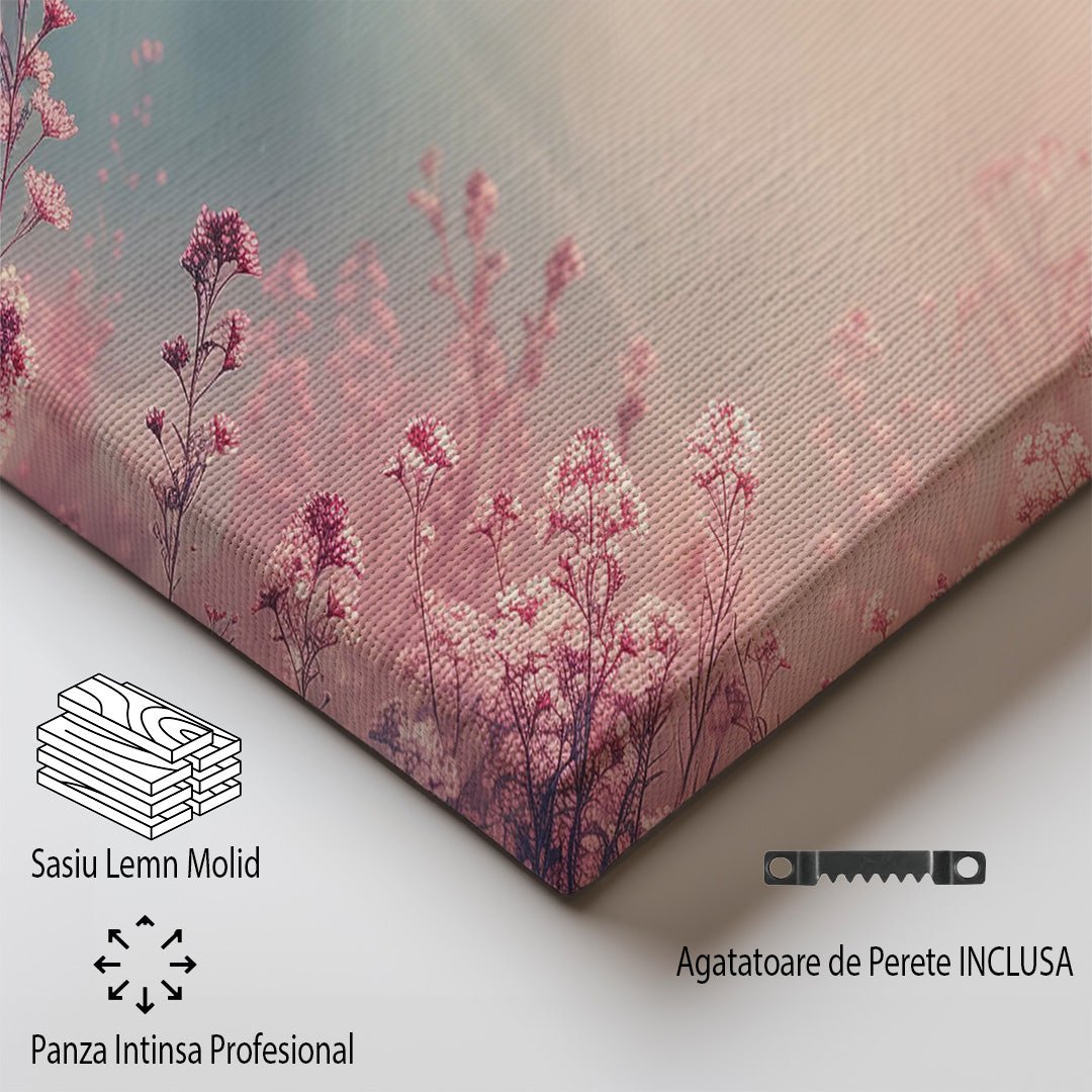 Tablou Canvas camp pastel cu flori roz sub cer senin | The Print Studio