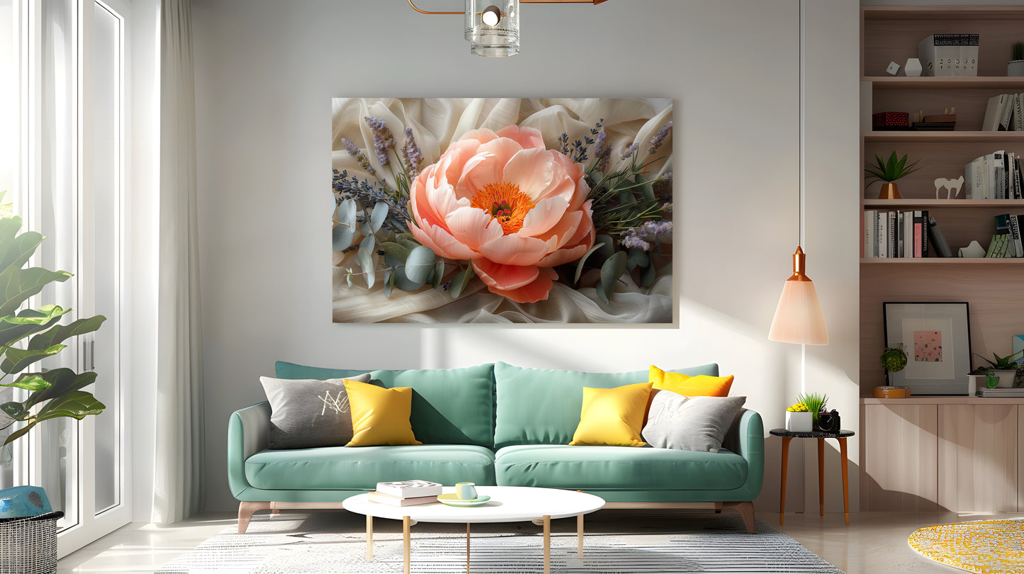 Tablou Canvas buchet pastelat cu lavanda si eucalipt realist | The Print Studio