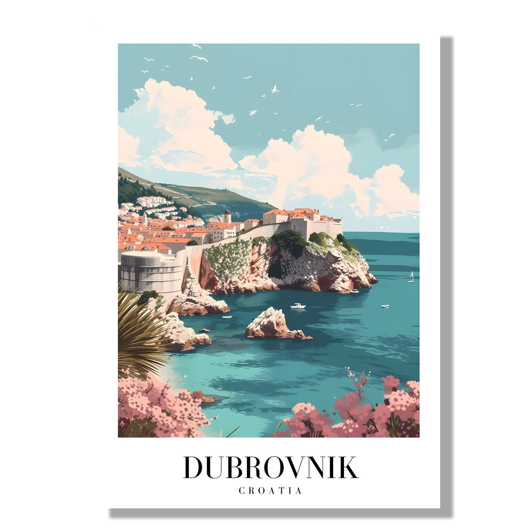 Tablou Canvas Print Dubrovnik coasta stancoasa mare azur stil ilustratie