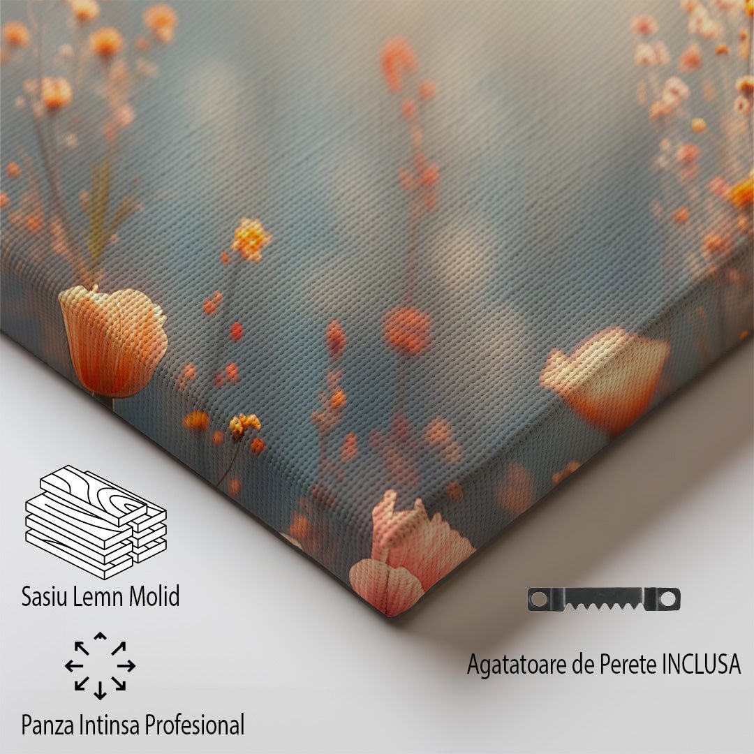 Tablou Canvas camp pastelat de flori intr-un peisaj realist | The Print Studio