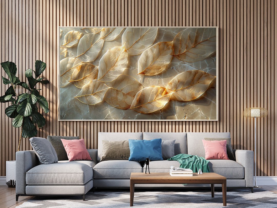 Tablou Canvas Frunze Aurii Stralucitoare Eleganta Naturala | The Print Studio