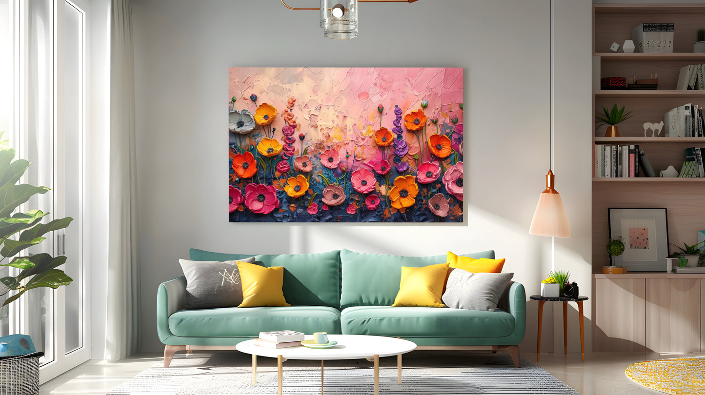 Tablou Canvas flori multicolore vibrante pe camp abstract | The Print Studio