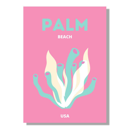 Tablou Canvas palmier la plaja cu flori pastelate minimaliste | The Print Studio