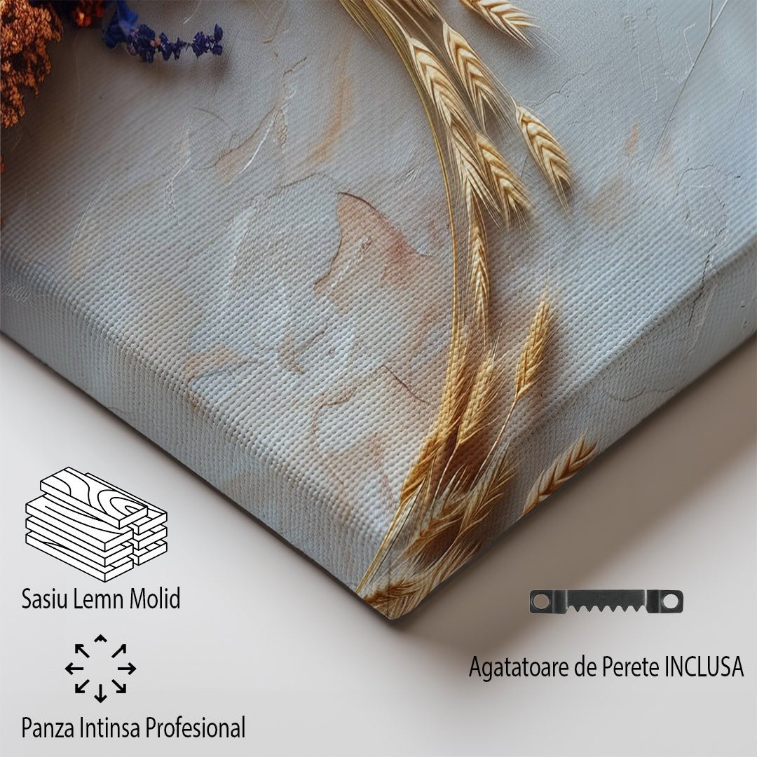 Tablou Canvas floare albastra intre spice aurii realist decorativ | The Print Studio