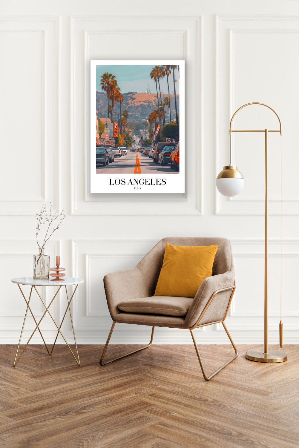Tablou Canvas Los Angeles palmieri pe strada aglomerata retro | The Print Studio