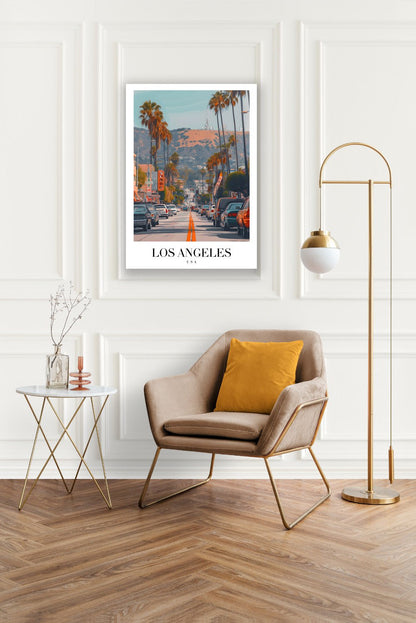 Tablou Canvas Los Angeles palmieri pe strada aglomerata retro | The Print Studio
