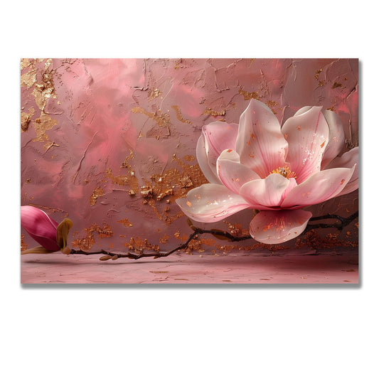 Tablou Canvas floare magnolia delicata in textura aurie | The Print Studio